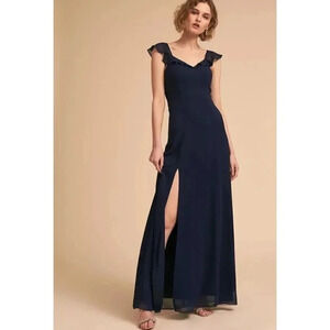 NWT Anthropologie x BHLDN Diana Dress Long Maxi Wedding Ruffle Navy Blue Medium
